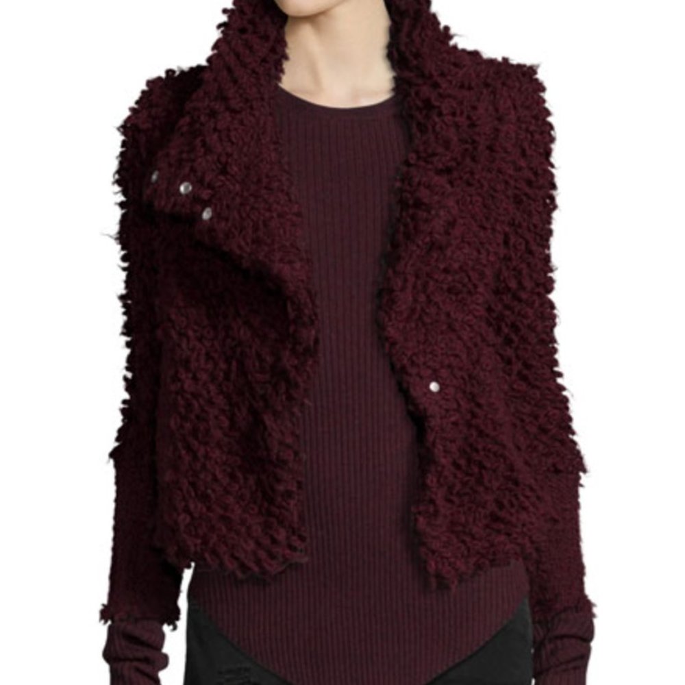 IRO Caty Teddy Moto Jacket in Burgundy (Size 36)